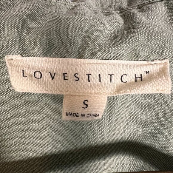 Lovestitch Womens Button Up Shirt Sz S Army Green Patches Paint Spatter Grunge - Picture 11 of 15